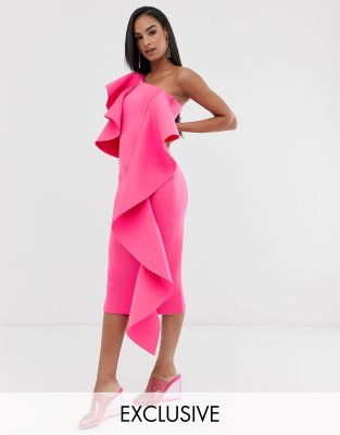 fuchsia one shoulder dress