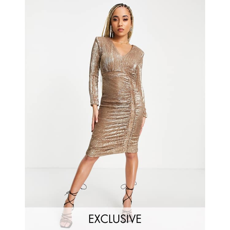 Gold midi sequin clearance dress