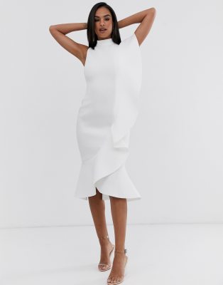 white scuba midi dress