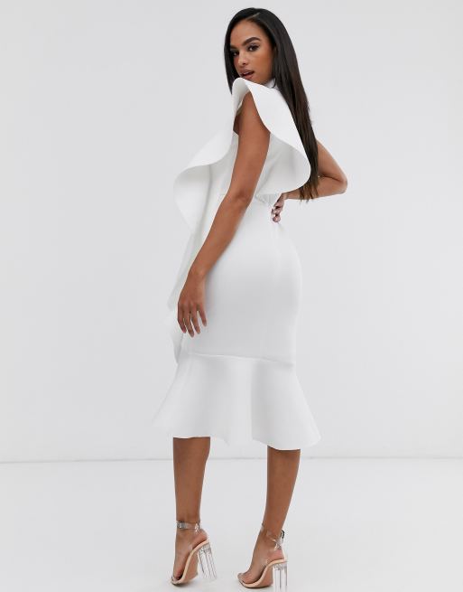 Lavish Alice extreme frill hem scuba midi dress in white