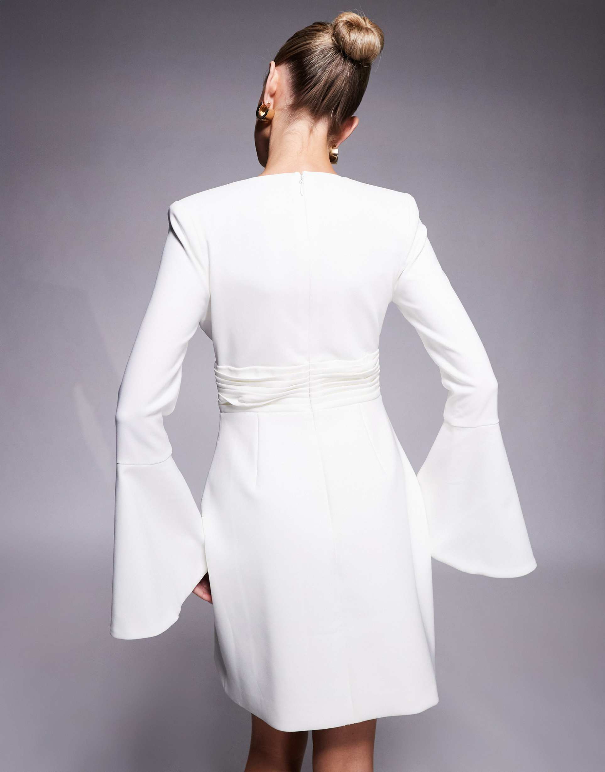 lavish alice fluted sleeve rose button mini dress in white