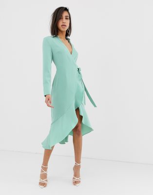 midi frill wrap dress