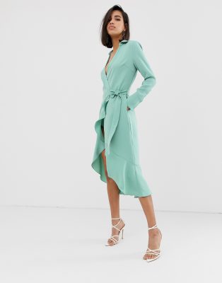 wrap frill hem dress