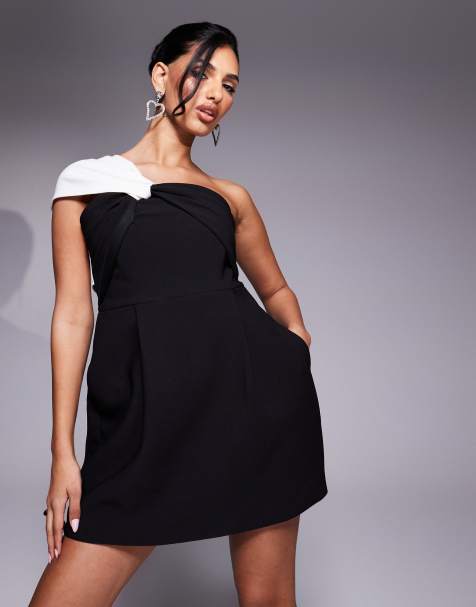 Lavish Alice - Gedraaide mini-jurk met blote schouder in zwart en wit - view 1