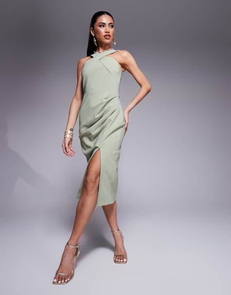 Lavish Alice halter neck midi dress in sage green - LGREEN - view 1