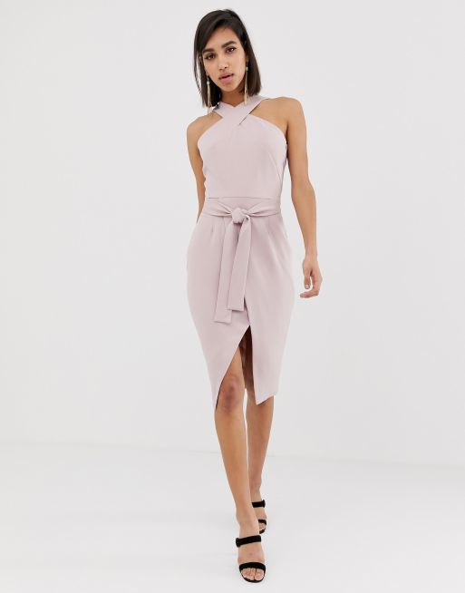 pink halter dress midi