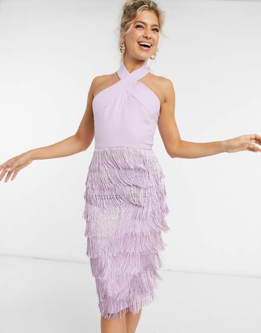 Lavish Alice Halterneck Fringe Dress In Purple Asos 