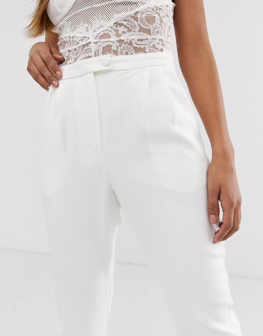 White High Waist Tapered Trousers