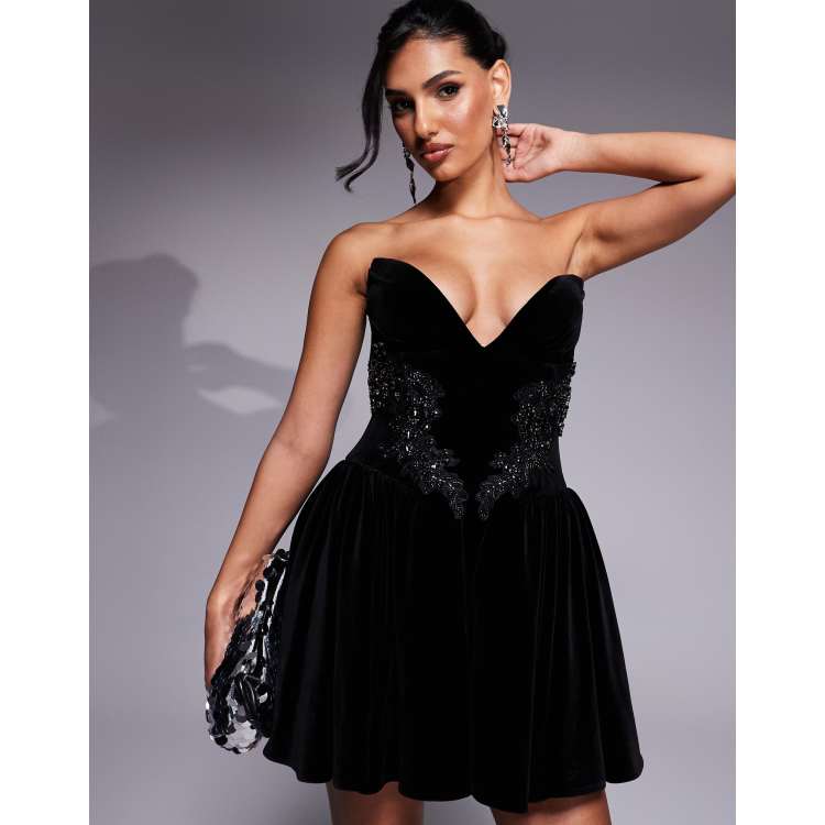 Lavish Alice jewelled applique velvet mini dress in black | ASOS