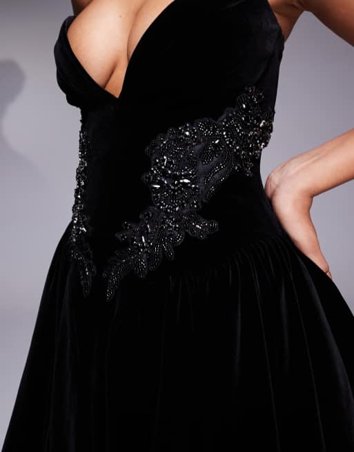 Lavish Alice jewelled applique velvet mini dress in black | ASOS