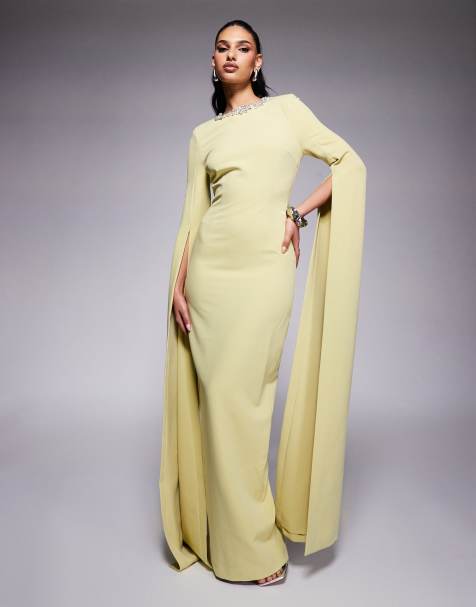 Lavish Alice maxi cape sleeve maxi dress in lime green