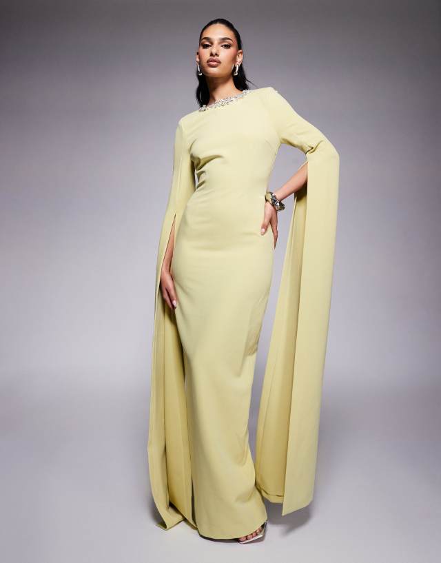 Lavish Alice maxi cape sleeve maxi dress in lime green | ASOS