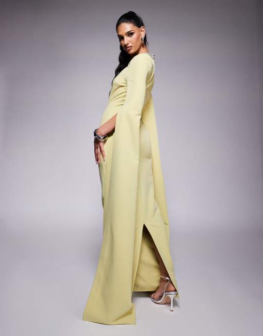 Lavish Alice maxi cape sleeve maxi dress in lime green | ASOS