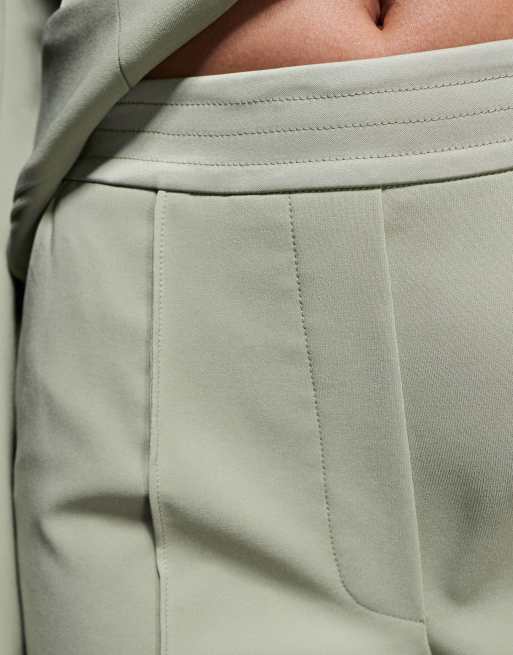 Lavish Alice mid rise satin mix tailored pants in sage green - part of a set