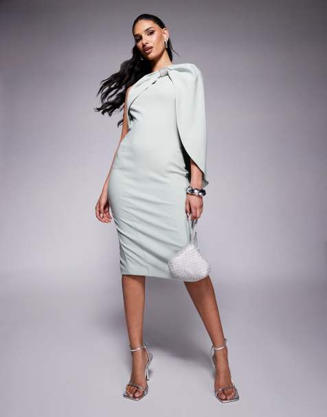Lavish Alice - Midi-jurk met cape, blote schouder, strik en versiering in saliegroen - view 1