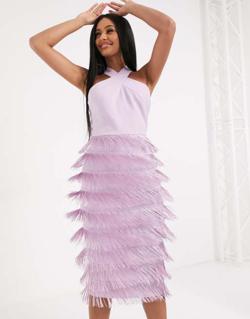 Lavish Alice - Midi-jurk met halterhals en franjes in lila