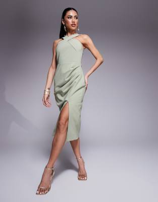 Lavish Alice - Neckholder-Midikleid in Salbeigrün