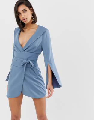 dusty blue mini dress