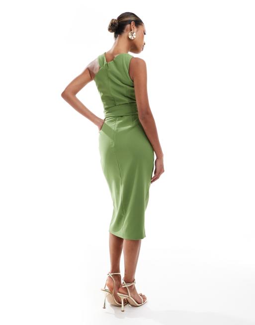 Lavish Alice - Obi - Vestito midi allacciato al collo verde con cintura, 4 di 4
