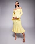 [Lavish Alice] Lavish Alice off shoulder fit and flare long midi dress in yellow 12 YELLOW