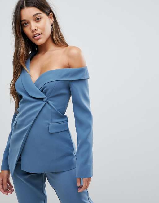 Lavish Alice Off Shoulder Fitted Blazer ASOS