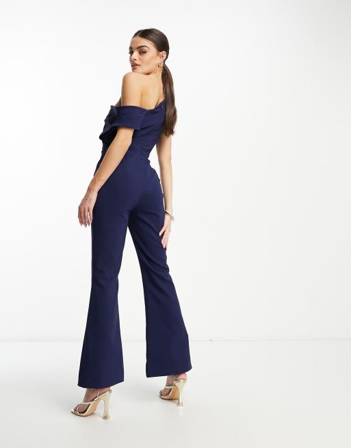 Navy blue off sales shoulder jumpsuit