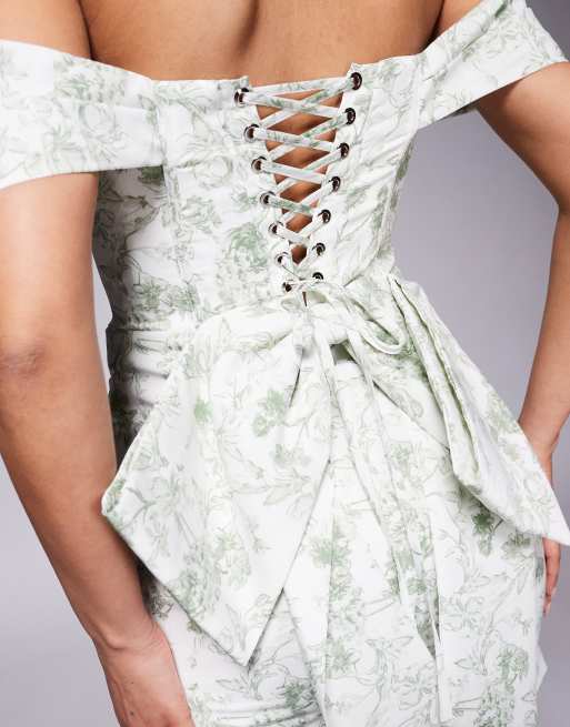 lavish alice off shoulder dress Lavish Alice satin off shoulder lace up puff mini dress in white