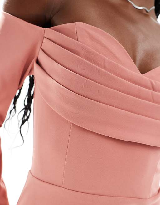 Asos pink off the shoulder dress best sale