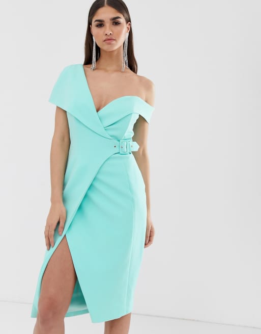 Lavish Alice off shoulder midi dress with belt detail in mint | ASOS