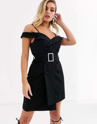 lavish alice off the shoulder tuxedo dress