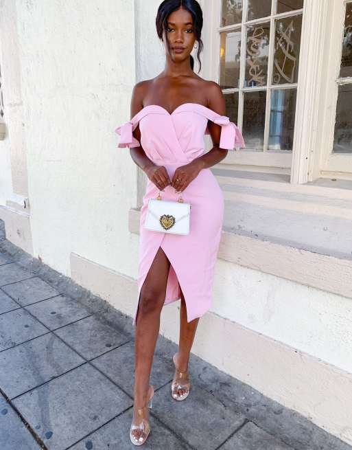 Pink off the shop shoulder long sleeve dress