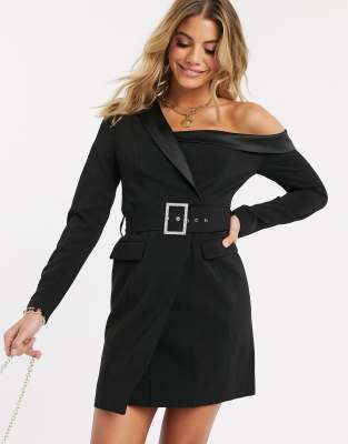 lavish alice off the shoulder tuxedo dress