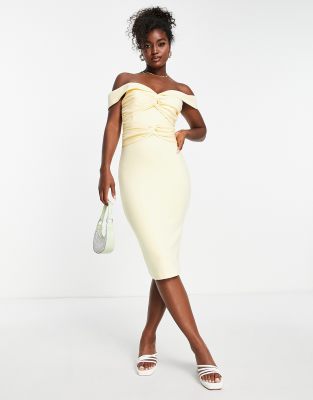 Yellow off shoulder midi hot sale dress