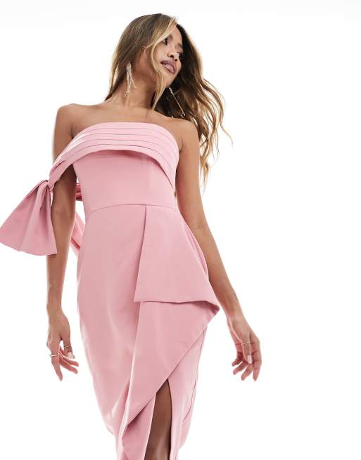 Pink ruffle off the shoulder dress clearance