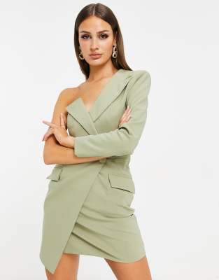 Lavish Alice one shoulder asymmetric blazer dress in pistachio | ASOS