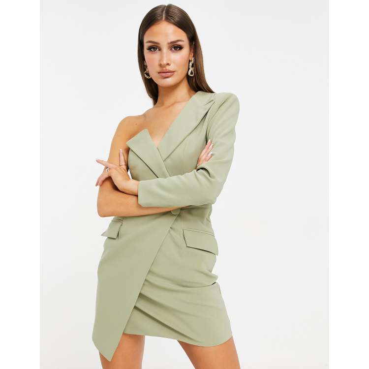 Lavish Alice one shoulder asymmetric blazer dress in pistachio