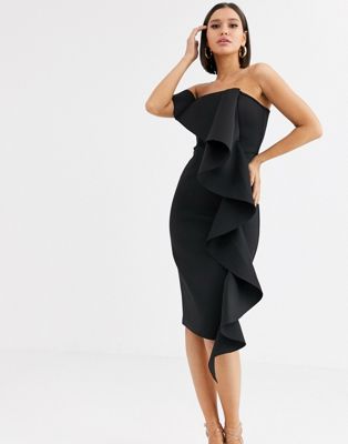 black midi bardot dress
