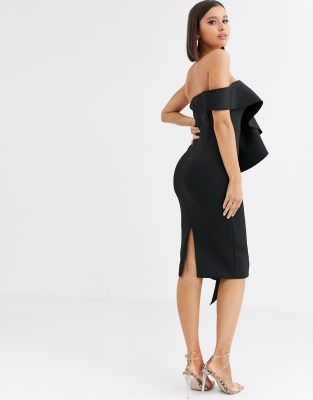 black frill bardot dress
