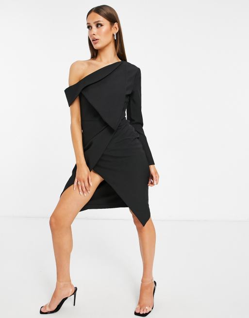 Lavish Alice one shoulder asymmetric blazer dress in black