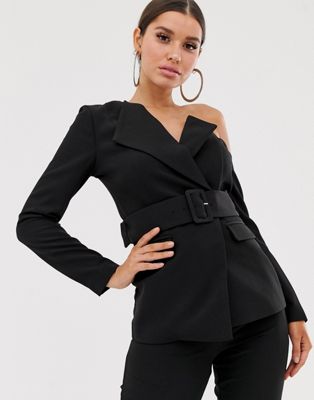 black one shoulder blazer dress