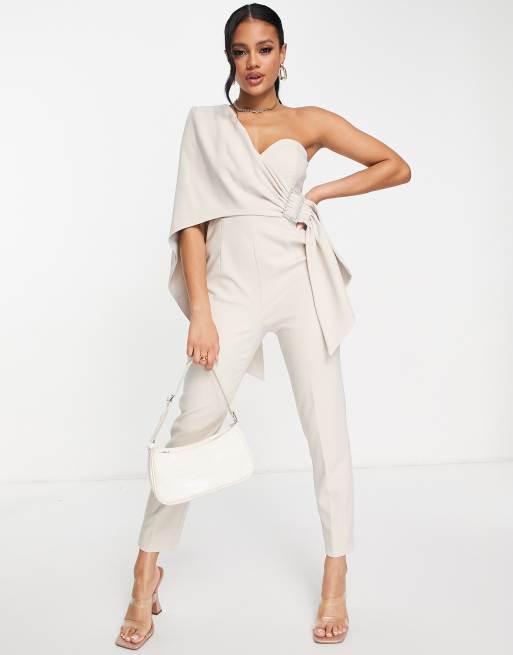 One shoulder cheap cape jumpsuit