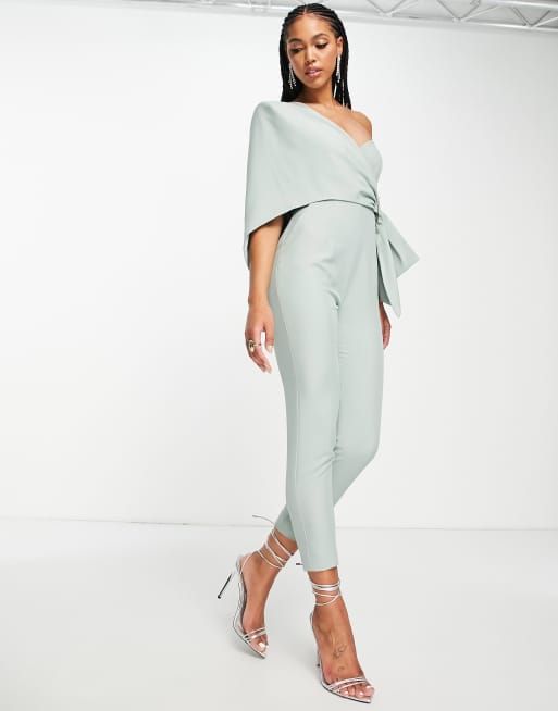 One shoulder hot sale cape jumpsuit