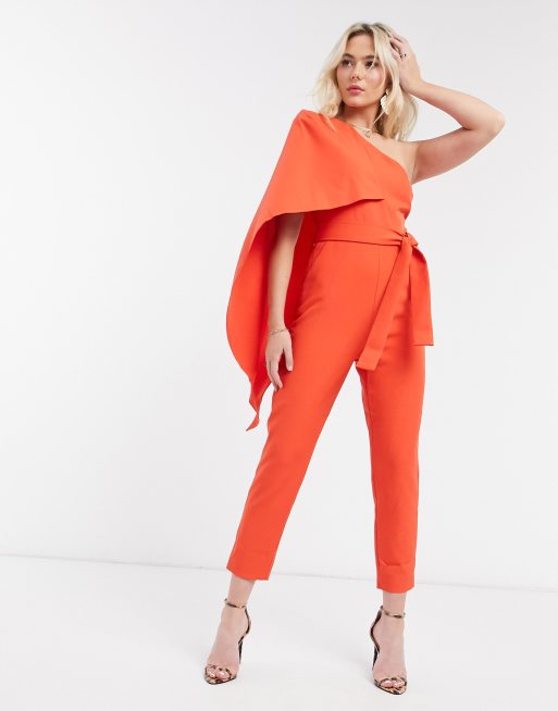 One shoulder cheap cape jumpsuit