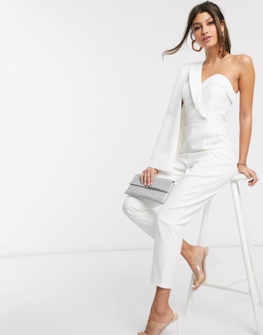 Lavish alice off sales white tailored cape jumpsuit