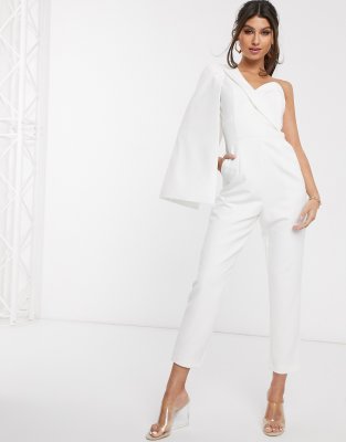 lavish alice one shoulder cape jumpsuit