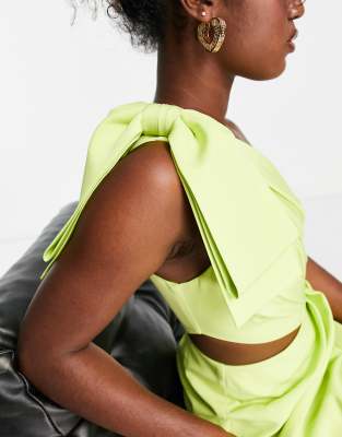 Lavish Alice one shoulder cut out detail wrap midi dress in lime green