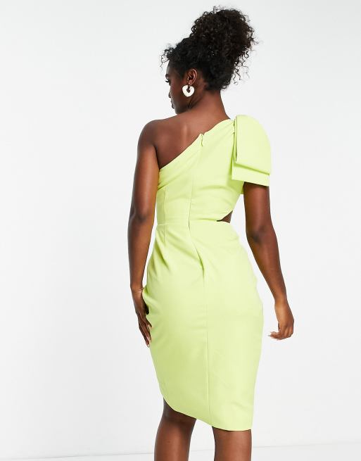 Bright Neon Yellow Lace One-Shoulder Bodycon Midi Dress - Women