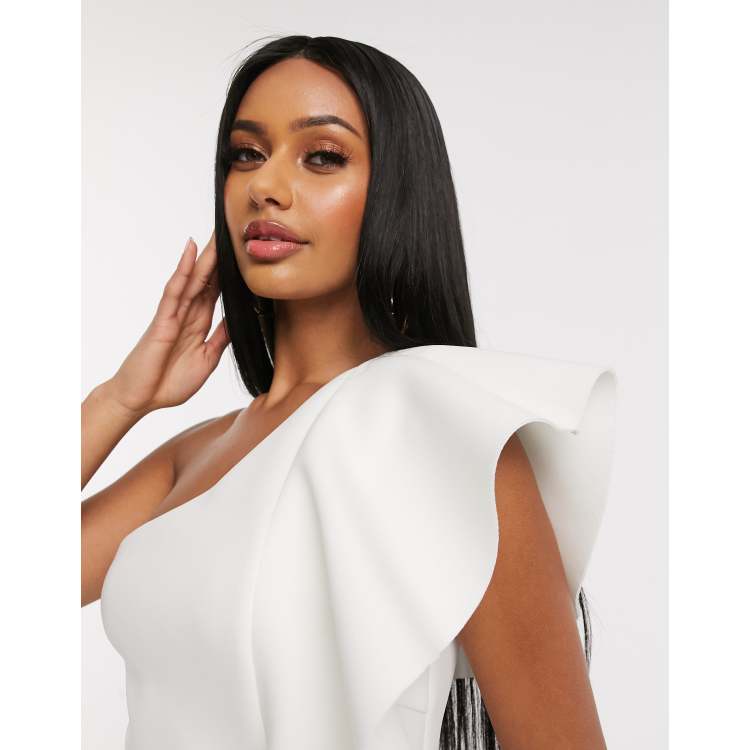 Lavish alice one shoulder scuba outlet exaggerated frill midi dress