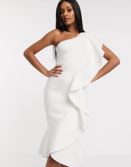 Lavish Alice one shoulder exaggerated scuba dress in | ASOS