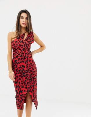 leopard print one shoulder dress